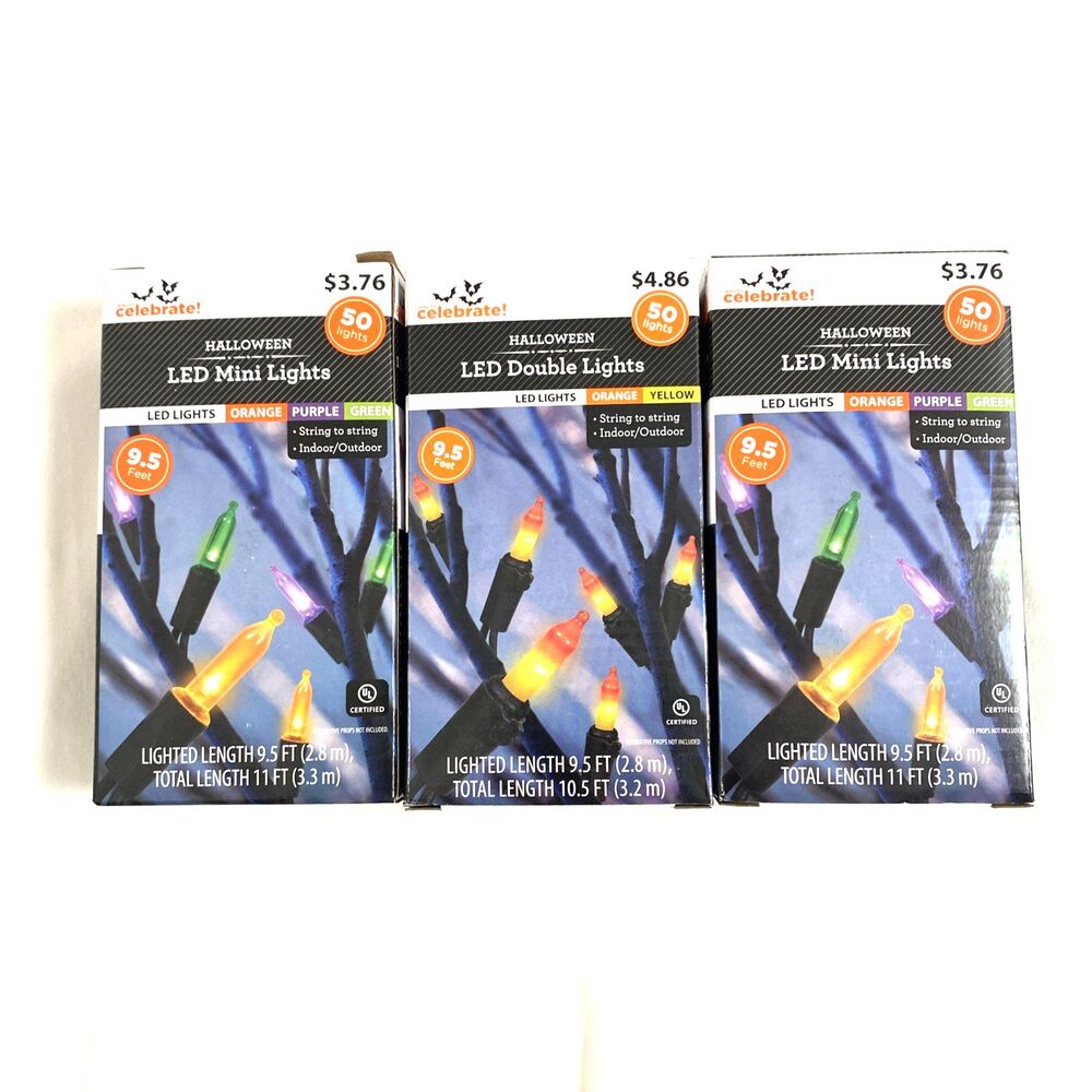 Halloween Led Mini Lights Orange 3 Pack Home Decore Holidays Indoor Outdoor
